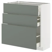 METOD / MAXIMERA Podni element s 3 fioke, bela/Nickebo mat sivozelena, 80x37 cm