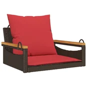 Vidaxl Gugalna klop z blazinami rjava 63x62x40 cm poli ratan