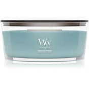 Woodwick Cedarwood & Ocean Moss dišeča sveča z lesenim stenjem 453.6 g