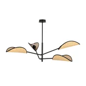 EMIBIG LIGHTING Obesna svetilka Vene, črna/v videzu ratana, štirižarna - Dnevna soba/jedilnica - črna, lesno rjava - Kovina