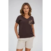 Marisse Brown Cotton T-Shirt With Decorative Pocket