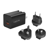 LOGILINK Dual USB socket travel adapter Gan 1x USB-A 1x USB-C 30 W crno