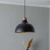 TK Lighting Visoka svetilka Kaitt, črna, O 34 cm, leseni detajl - Dnevna soba/jedilnica - Skandinavski - črna, svetlo lesena - Kovina