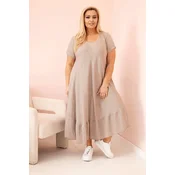 Kesi Włoski Plus size womens dress with short sleeves and ruffle made of light viscose fango