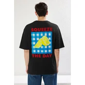 Trendyol Black Oversize/Wide Cut Lemon Printed 100% Cotton T-Shirt