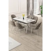 Hanah Home trpezarijski set Weps, sto na razvlacenje i 6 stolica, siva ploca Rampla, hromirane noge, kapucino tkanina Babyface