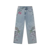 Ed Hardy Kavbojke Cherry Skull svetlo modra / zelena / rdeča / črna