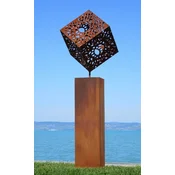 Casa Padrino XXL garden decoration metal sculpture cube on column rust H. 216 cm