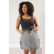 Trendyol Curve Anthracite Square Collar Rib Large Size Knitted Undershirt