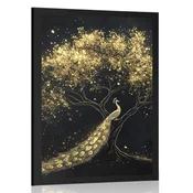Plakat zlati pav na drevesu - 40x60 white