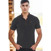T9571 DEWBERRY MENS ZIPPERED T-SHIRT-ANTHRACITE