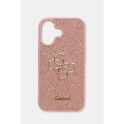 Guess Guess, Ohišje za iPhone 16 Glitter s kovinskim logotipom, Roza, (21749292)