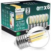 LUMILED 6x LED žarnica E27 krogla P45 2,2 W 470 lm = 40 W 2700 K topla 360° žarnica z žarilno nitko razreda A