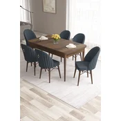 Hanah Home Set Trpezarijski sto i 6 stolica Roz, Antracit-braon