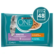 Purina ONE SENSITIVE mokra hrana za odrasle macke, s piletinom ili tunom, 48 x 85 g