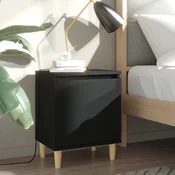 Nocni ormaric s nogama od masivnog drva crni 40 x 30 x 50 cm