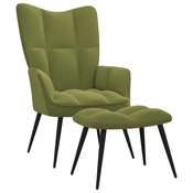 vidaXL Stol za sproščanje s stolčkom svetlo zelen žamet