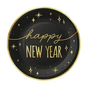 Papirnati krožniki Happy New Year črno-zlati, 6 kosov