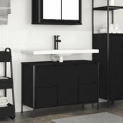 Ormaric za umivaonik s ladicama crni hrast 90x34,5x60 cm