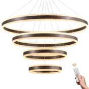 LED viseča svetilka obročna moderna rjava 4 obroči 40-100cm, 120W, 3000K-6000K, zatemnitev 10%-100%, nastavljiva višina do 200cm, daljinski upravljalnik, kovinska akrilna konstrukcija