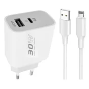 Brzi kucni punjac 30W Pd+USB +USB Type-C/ bela