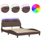 Vidaxl Posteljni okvir Viana z LED brez vzmetnice rjav 140x190 cm