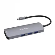 VERBATIM Vozlišče USB-C Pro Multiport 8 portov, 3x USB 3.2, 1x USB-C, 2xHDMI, microSD/SD, siva