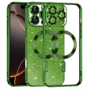 TPU gel ovitek Techsuit Luxury Glitter MagSafe za iPhone 16 Pro - deep green