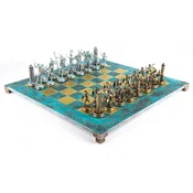 Casa Padrino luxury chess set turquoise/brass 54 x 54 cm - Greek chess set - Brass chess board with chess pieces - Luxury decorative accessories - Luxury chess sets