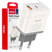 shumee Quick Charge GaN 30 W USB-A + USB-C stenski polnilnik AMIO-04286