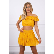 Embroidered mustard set without shoulders