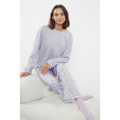 Trendyol Lilac Cotton Floral Knitted Pajama Set