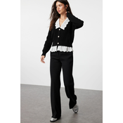 Trendyol Black Crop Woven Garni Detailed Knitwear Cardigan