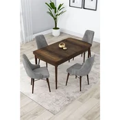 Hanah Home trpezarijski set Lia, sto na razvlacenje i 4 stolice, ploca u dekoru drveta Baroque, siva tkanina Babyface