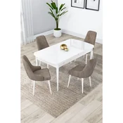 Hanah Home trpezarijski set Lia, sto na razvlacenje i 4 stolice, bela ploca, kapucino tkanina Babyface