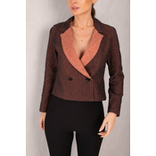 armonika Womens Orange Double Breasted Collar Two Color Cachet Crop Jacket