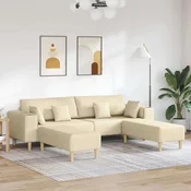 Vidaxl Tkaninska sedežna z blazino krema 208 cm blago