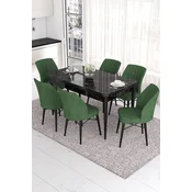 Hanah Home Set Trpezarijski sto i 6 stolica Eva, Zeleno-crni