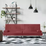 Vidaxl vidaXL Kavč z držali za skodelice vinsko rdeče umetno usnje