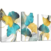 Nikcorp Zidna slika triptih na platnu Zlatno lišce Ginkga 150x70 cm - Elegantna dekoracija s drvenim okvirom, 3 dijela