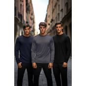 Trendyol 3-Pack Black-Navy Blue-Anthracite Regular/Normal Fit Basic 100% Cotton T-Shirt