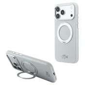 Lacoste PVC Petit Pique polovično ovit zadnji ovitek z obročnim stojalom MagSafe za iPhone 18 Pro Max svetlo siv