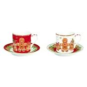 Set of 2 teacups with saucers, porcelain, 100 ml, Fancy Gingerbread