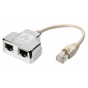 CAT 5e, 2x 1:1, patch kabel adapter, shielded 2x RJ45-socket to 1x RJ45-Plug, length 0.19 m