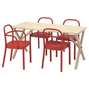 IKEA PS 2026/STOCKHOLM 2025 Miza in 4 stoli, bor/rdeča, 156x75 cm