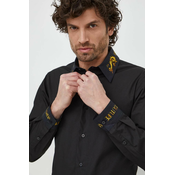 Pamučna košulja Versace Jeans Couture za muškarce, boja: crna, regular, s klasičnim ovratnikom