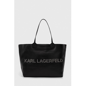 Usnjena torbica Karl Lagerfeld črna barva, 245W3087