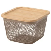 IKEA 365+ Korpa za hranu s poklopcem, kvadrat metal/svetlosiva-smeda bambus, 15x15x11 cm