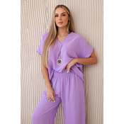 Womens set blouse with necklace + trousers - light purple