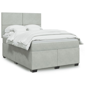 vidaXL Box spring postelja z vzmetnico svetlo siv 140x190 cm žamet